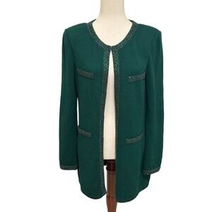 St.John Evening Dark Emerald Green Embelished Blazer Size 6